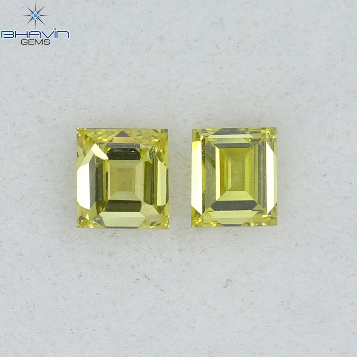 0.21 CT/2 Pcs Natural Square Cut Diamond Enhanced Yellow Color Clarity VS1 (2.62 MM)