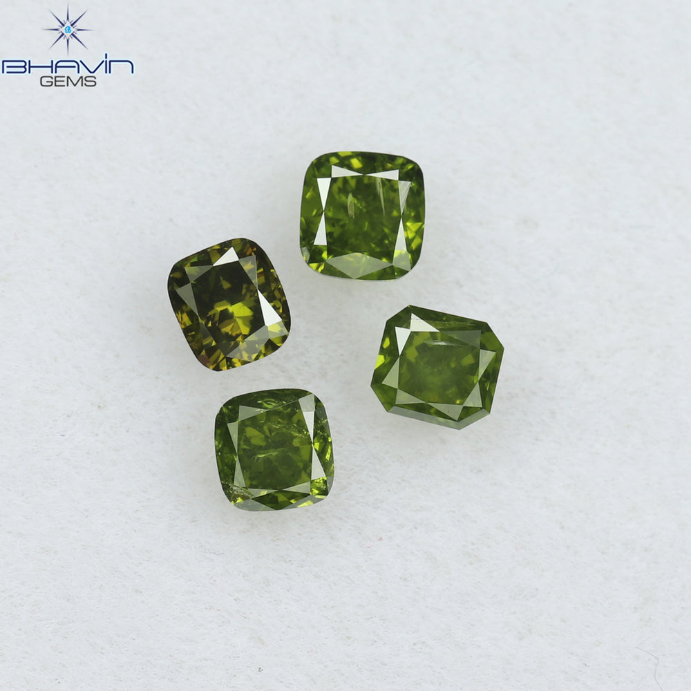 0.56 CT/4 Pcs Cushion Shape Natural Diamond Green Color SI Clarity (3.04 MM)