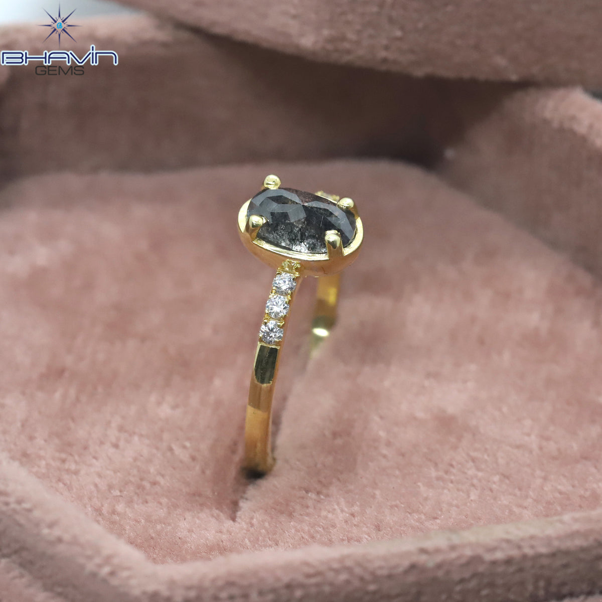 Oval Diamond Natural Diamond Ring Salt And Pepper Color Gold Ring Engagement Ring