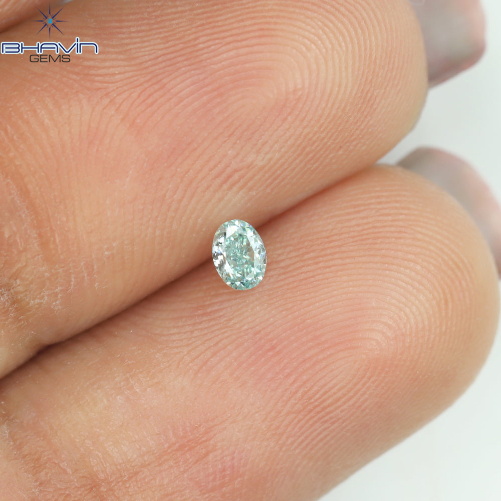 0.10 CT Natural Oval Diamond Enhanced Bluish Green Color Clarity VS1 (3.57 MM)