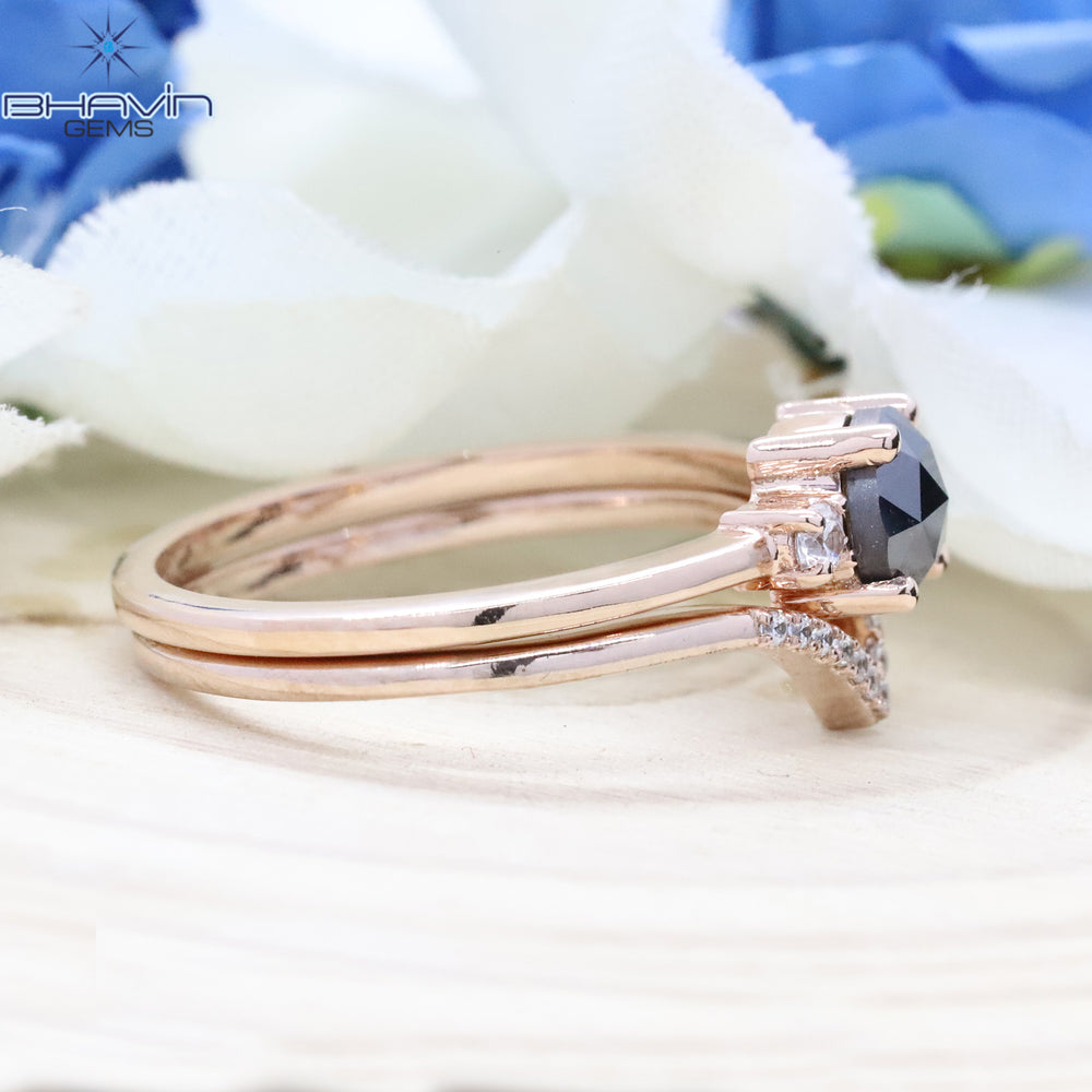 Round RoseCut Diamond, Black Diamond, Natural Diamond Ring, Engagement Ring