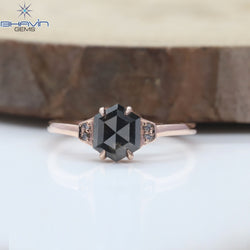 Hexagon Diamond Natural Diamond Ring Salt And Papper Diamond Gold Ring Engagement