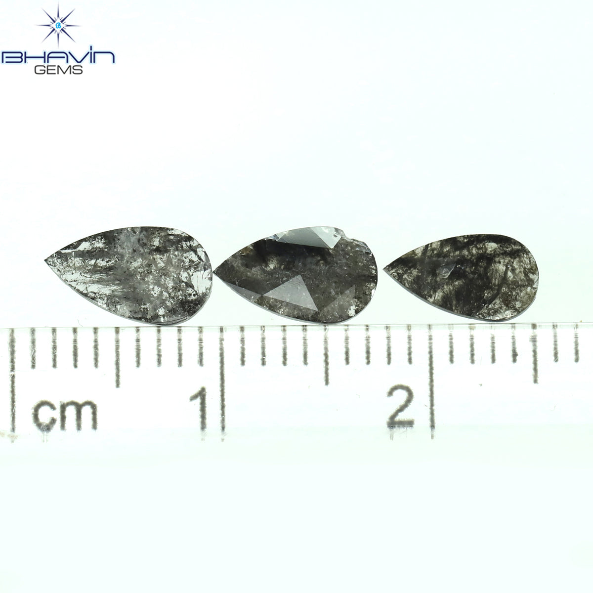 0.99 CT/3 Pcs Natural Pear Slice Diamond Salt And Pepper Color Clarity I3 (8.12 MM)