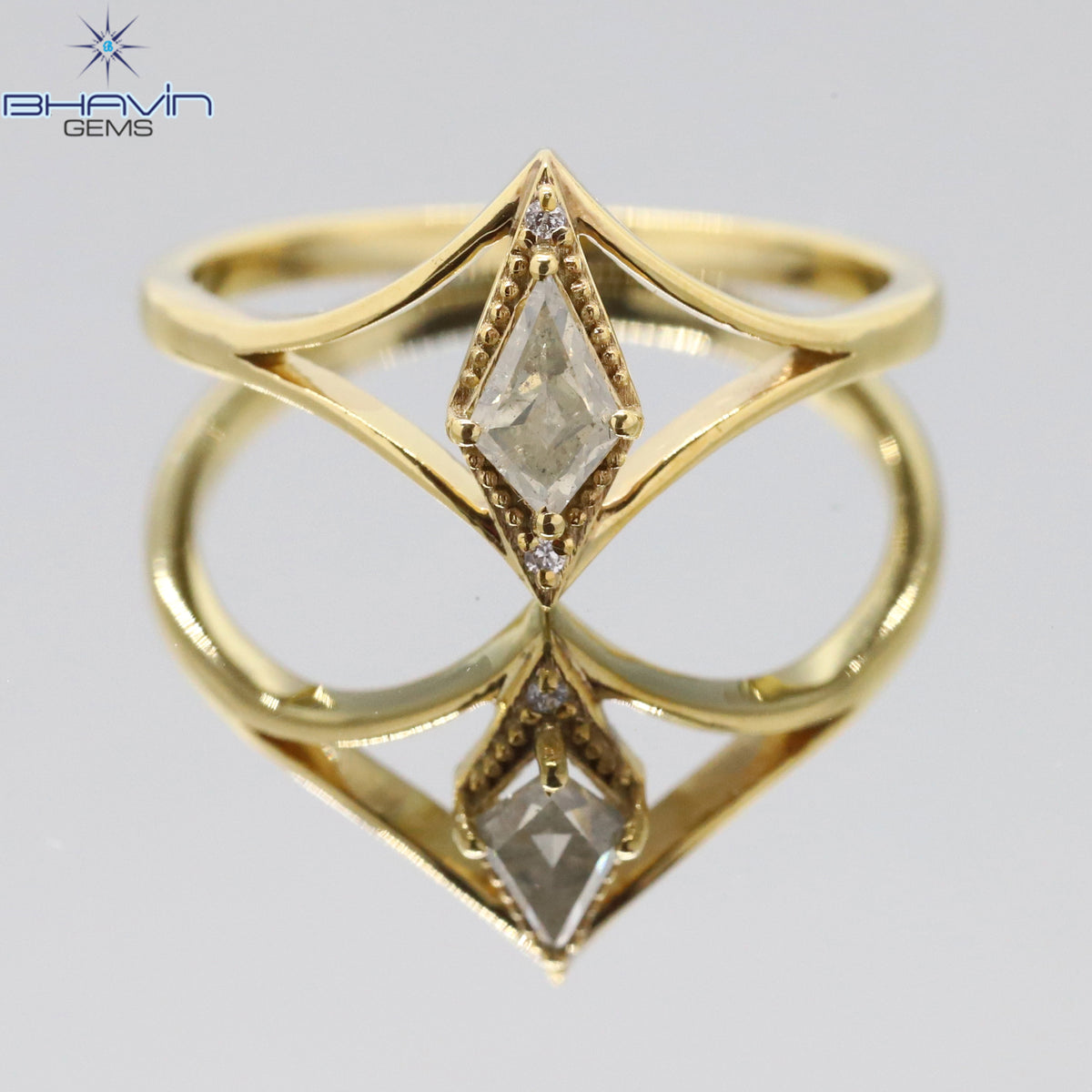 Natural Kite Cut Salt & Pepper Diamond Geometric Solitaire Ring