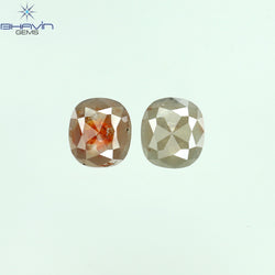 1.46 CT/2 PCS Cushion Shape Natural Diamond Peach Color I3 Clarity (6.23 MM)