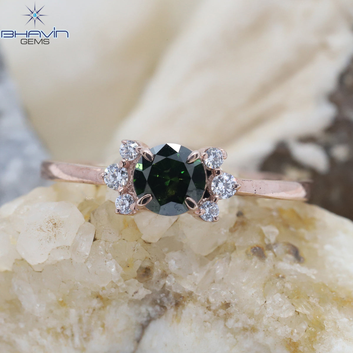 Gold Ring, Round Diamond, Green Diamond, Natural Diamond Ring, Engagement Ring, Wedding Ring, Diamond Ring