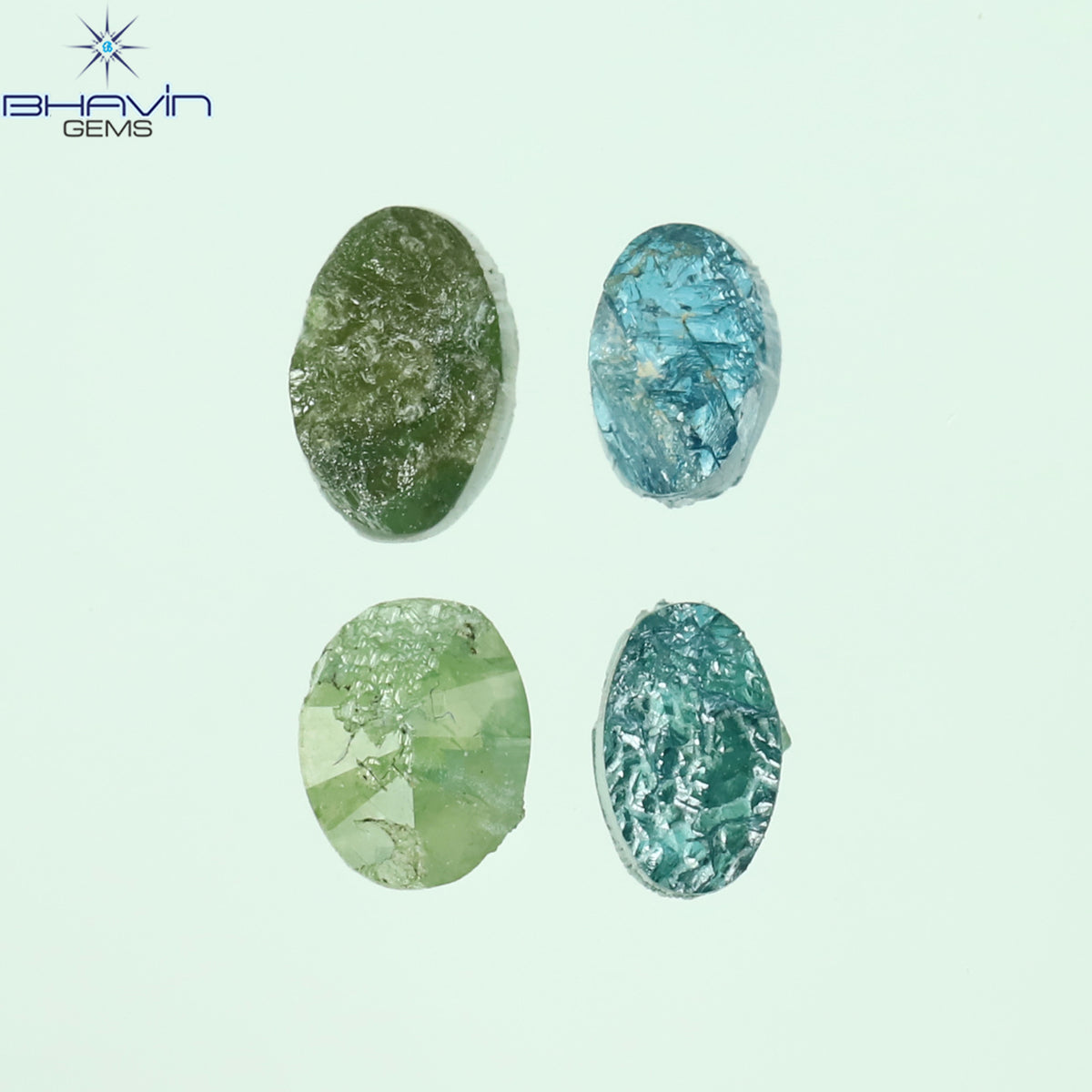 0.74 CT/4 Pcs Natural Oval Rough Diamond Enhanced Green Blue Color Clarity I3 (4.32 MM)