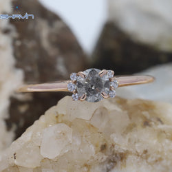 Round Diamond, Natural Diamond Ring, Salt And Pepper Diamond, Gold Ring, Engagement Ring, Wedding Ring, Diamond Ring,