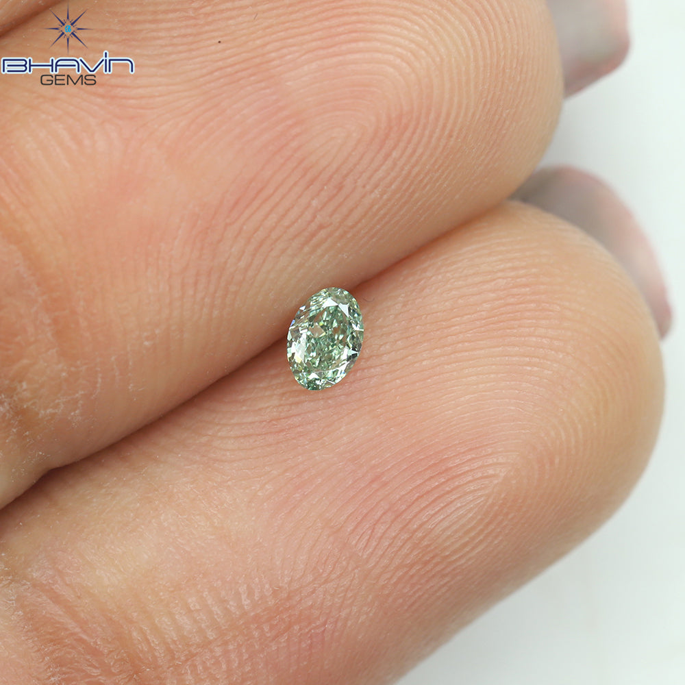 0.07 CT Natural Oval Diamond Enhanced Greenish Blue Color Clarity VS1 (3.08 MM)