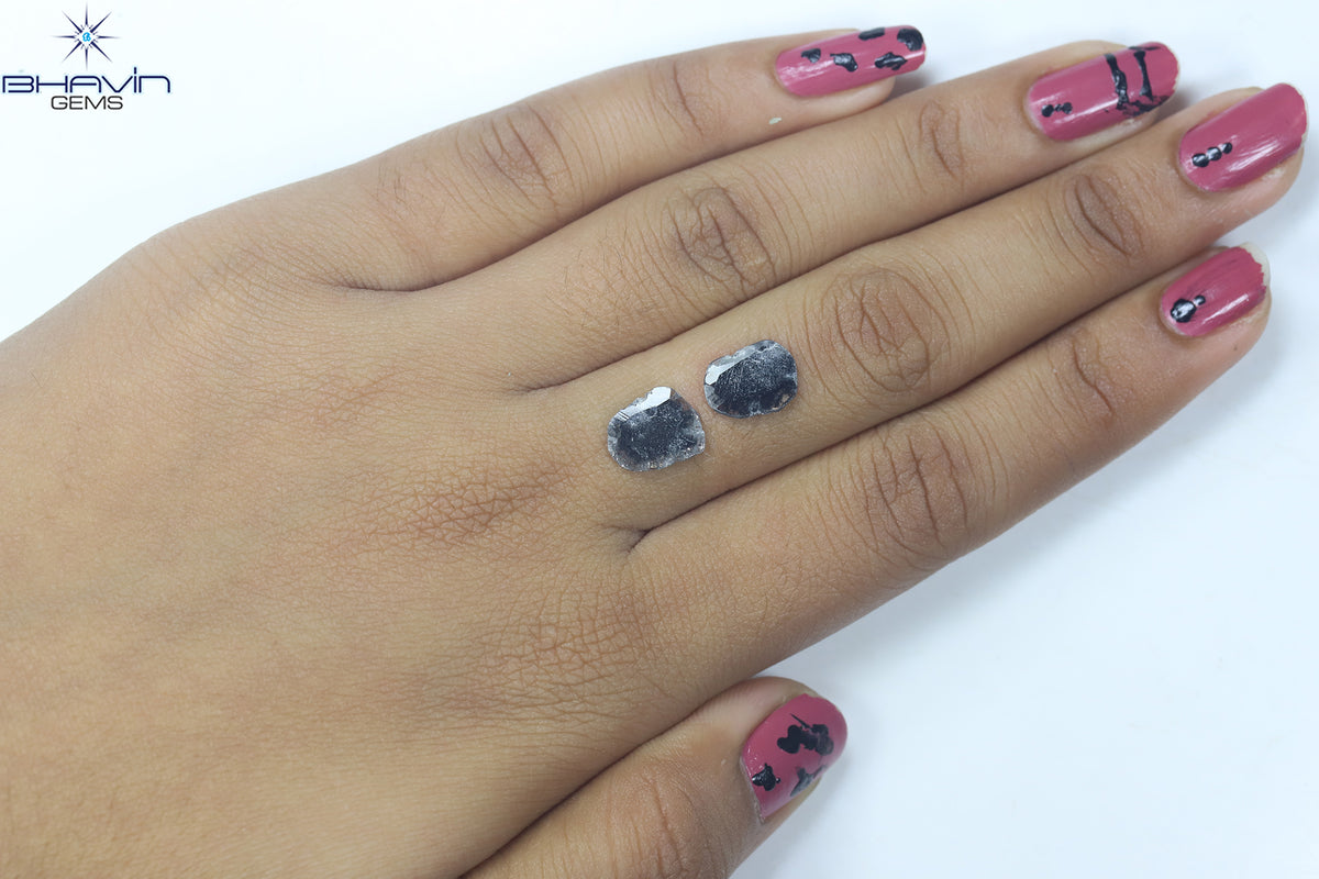 2.06 CT (2 Pcs) Slice Natural Diamond Salt And Pepper Color Clarity I3 (10.54 MM)