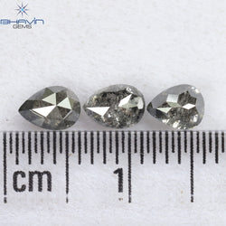0.95 CT/3 ピース ペアシェイプ ナチュラル ダイヤモンド ソルト アンド ペッパー カラー I3 クラリティ (5.02 MM)