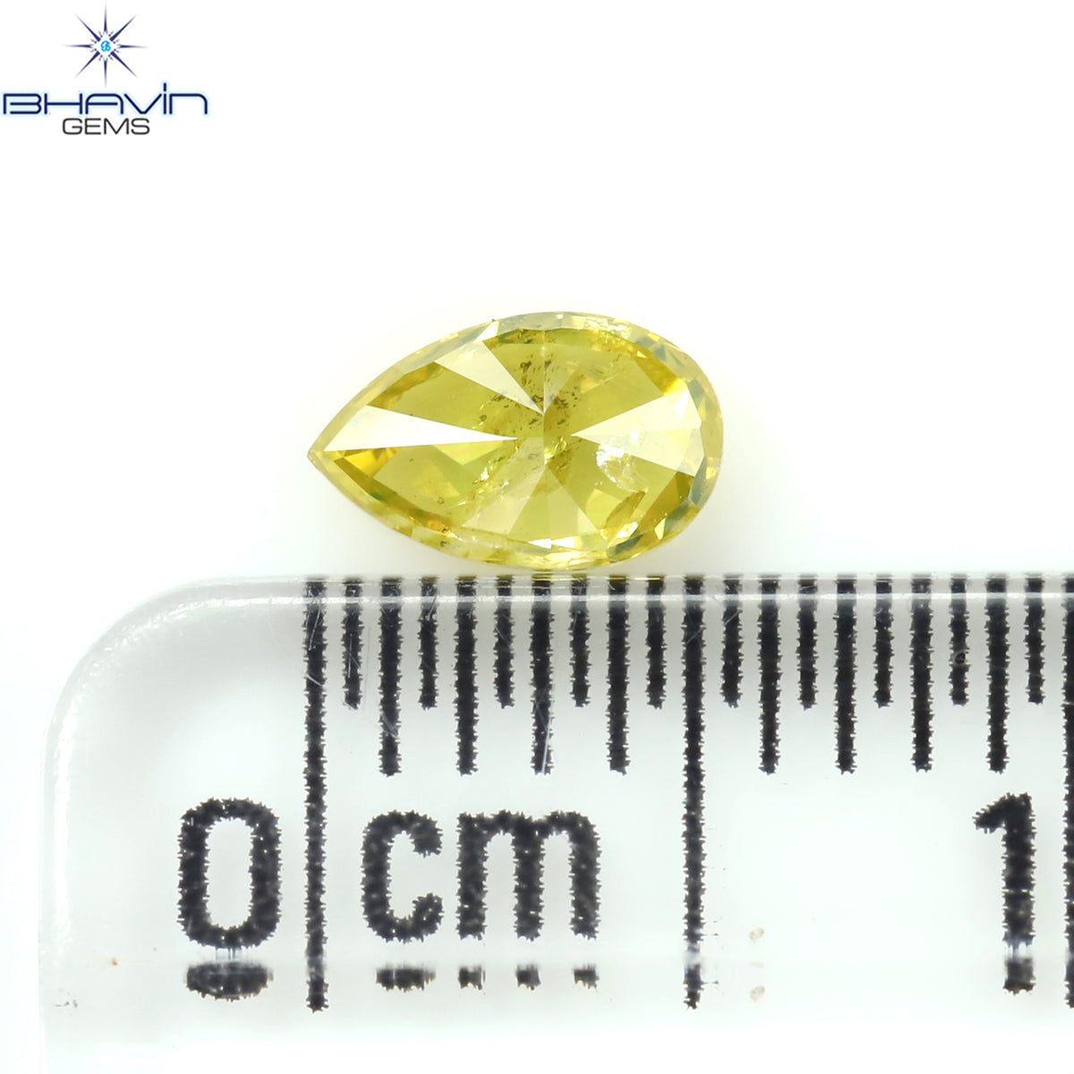 0.30 CT ペアシェイプ ナチュラル ダイヤモンド エンハンスト イエロー カラー I2 クラリティ (5.51 MM)