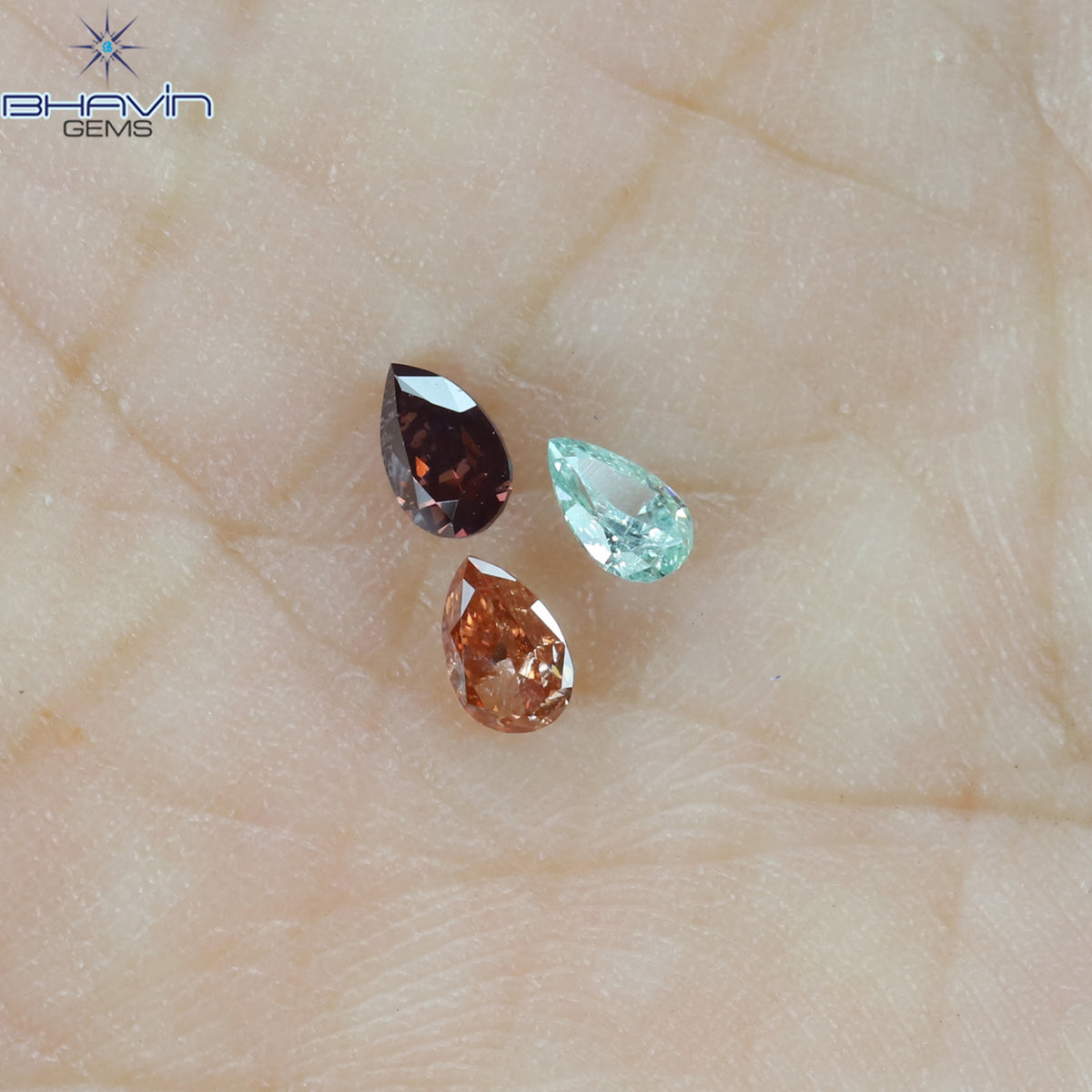 0.31 CT/3 Pcs Natural Pear Diamond Enhanced Pink Color Clarity SI (3.84 MM)