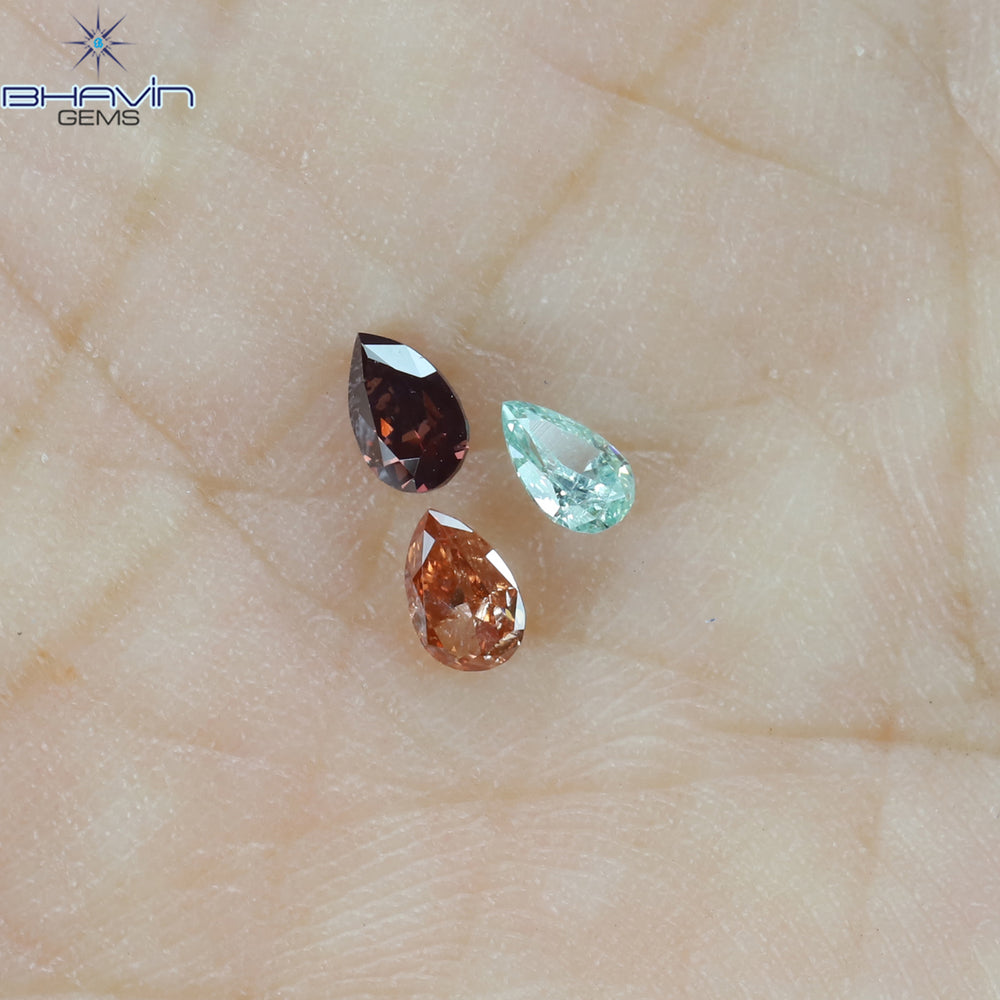 0.31 CT/3 ピース ペアシェイプ ナチュラル ダイヤモンド ピンク カラー SI クラリティ (3.84 MM)