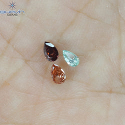 0.31 CT/3 Pcs Pear Shape Natural Diamond Pink Color SI Clarity (3.84 MM)