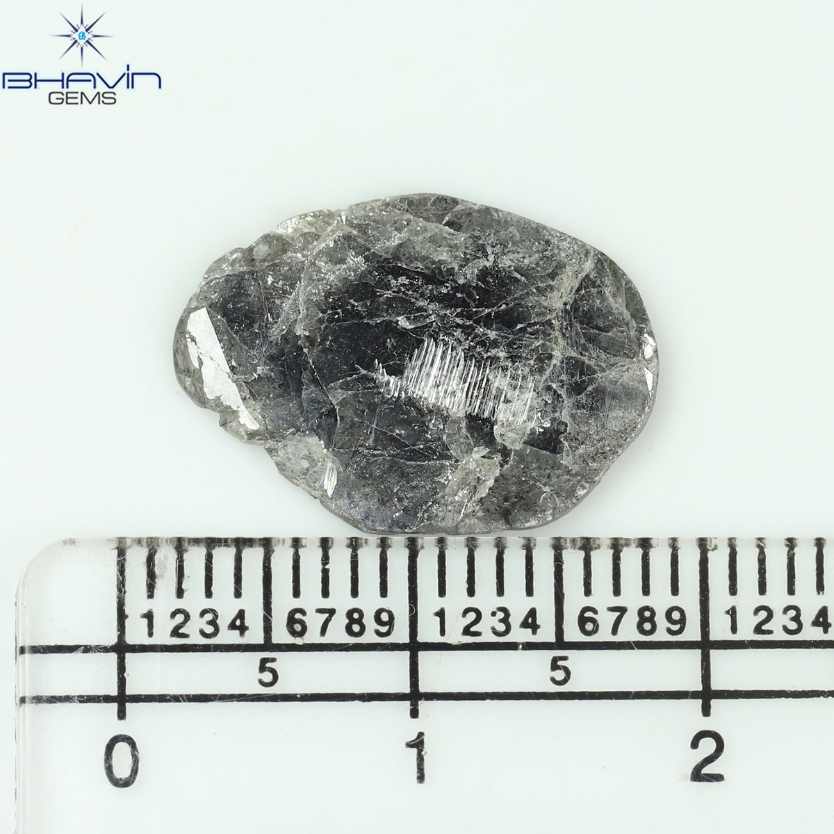 3.64 CT スライス シェイプ ナチュラル ダイヤモンド ソルト アンド ペッパー カラー I3 クラリティ (16.66 MM)