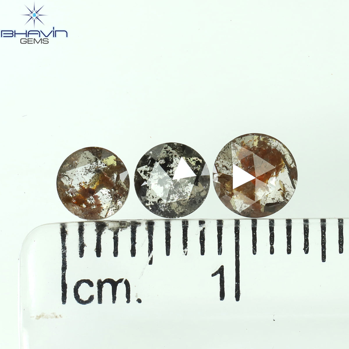0.99 CT/3 Pcs Natural Round Rose Cut Diamond Salt and Pepper Color Clarity I3 (4.90 MM)