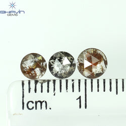 0.99 CT/3 Pcs Round Rose Cut Shape Natural Diamond Salt And Pepper Color I3 Clarity (4.90 MM)