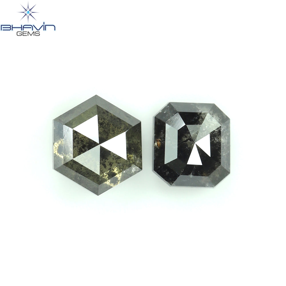 1.11 CT/2 ピース ミックス シェイプ ナチュラル ダイヤモンド ソルト アンド ペッパー カラー I3 クラリティ (5.50 MM)