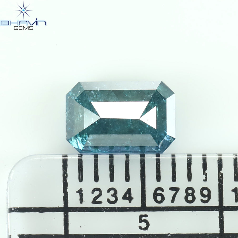 1.11 CT エメラルド シェイプ ナチュラル ダイヤモンド ブルー カラー I3 クラリティ (7.07 MM)