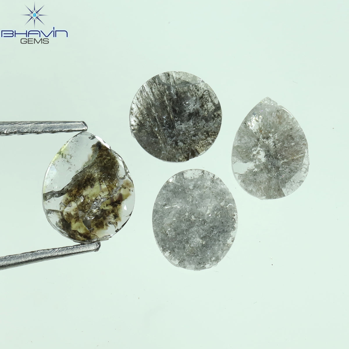 0.92 CT スライス形状 天然ダイヤモンド ソルト アンド ペッパー カラー I3 クラリティ (10.75 MM)