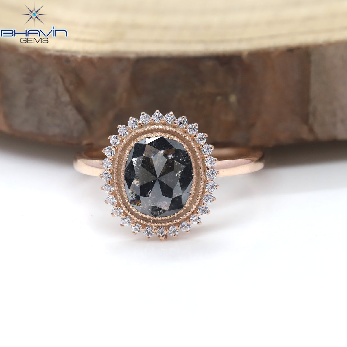 Oval Diamond Natural Diamond Ring Salt And Pepper Color Gold Ring Engagement Ring
