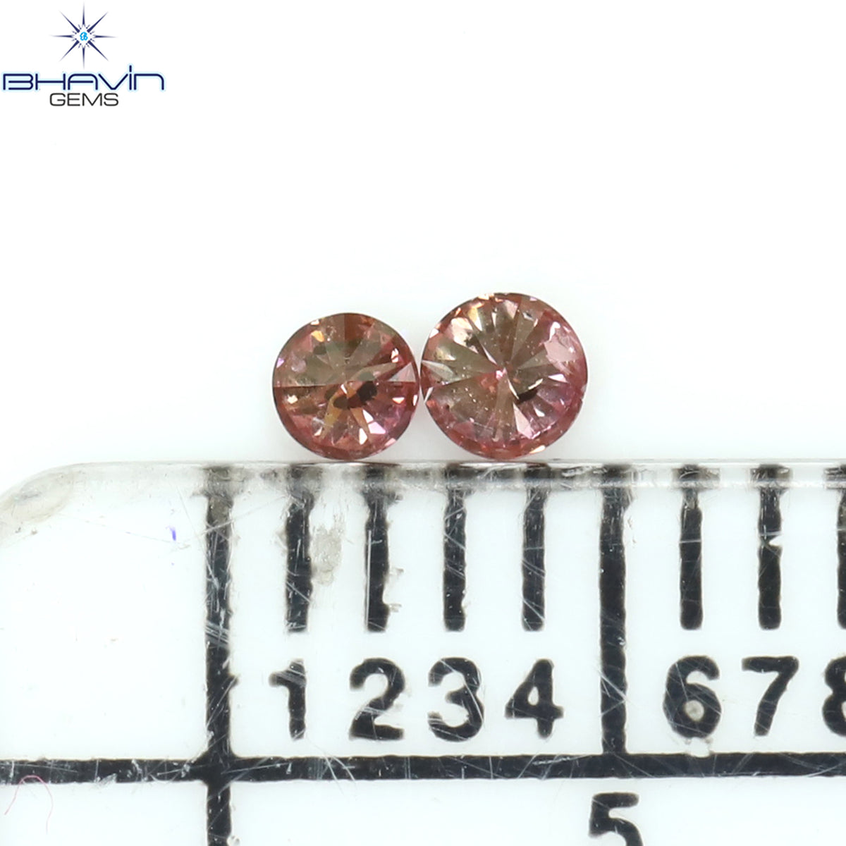 0.08 CT/2 Pcs Natural Round Diamond Enhanced Pink Color Clarity I1 (2.10 MM)