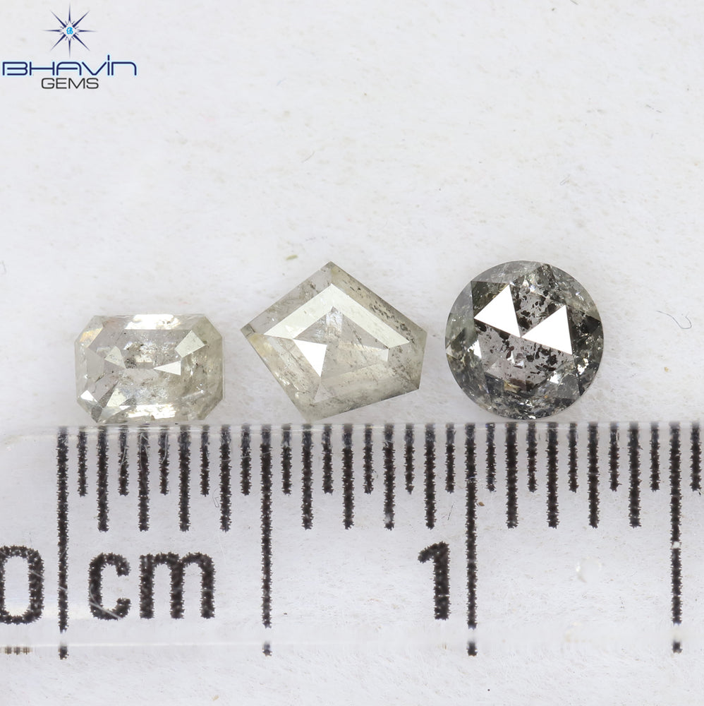 0.60 CT/3 PCS Mix Shape Natural Diamond Salt And Pepper Color I3 Clarity (4.52 MM)