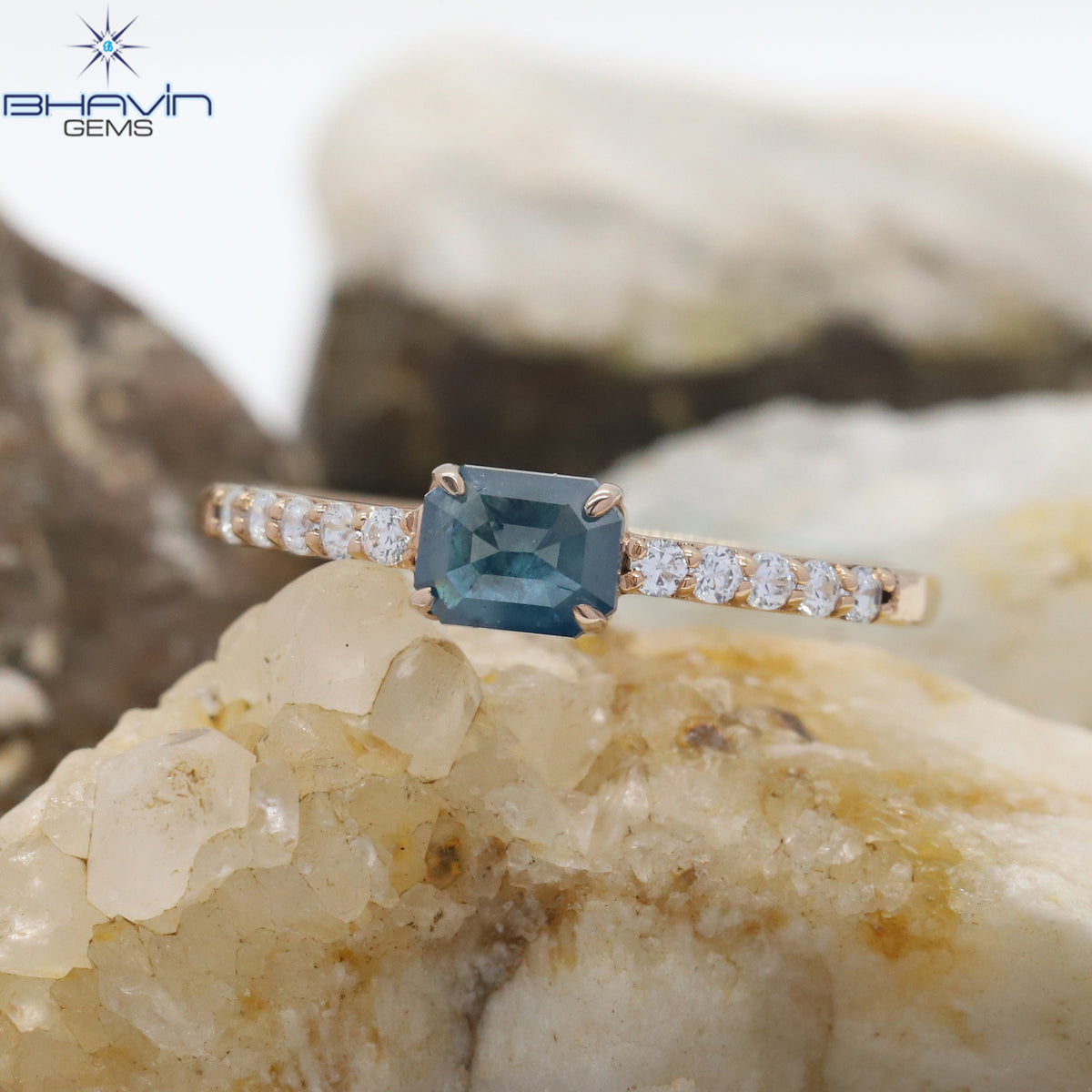 Emerald Diamond, Blue Diamond, Natural Diamond Ring, Engagement Ring, Wedding Ring, Diamond Ring