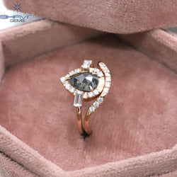 Pear Diamond Natural Diamond Ring Salt And Pepper Color Gold Ring Engagement Ring
