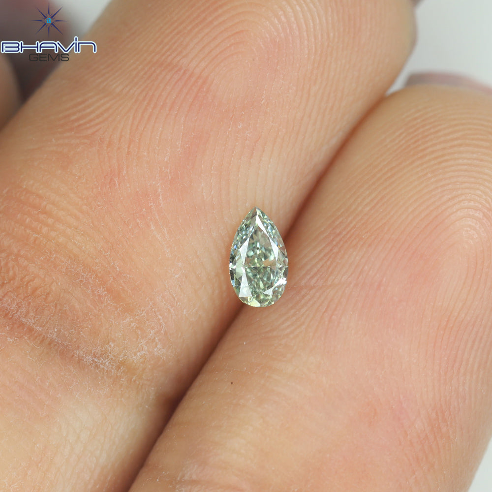 0.15 CT ペアシェイプ ナチュラル ダイヤモンド ブルーイッシュ グリーン カラー VS2 クラリティ (4.58 MM)
