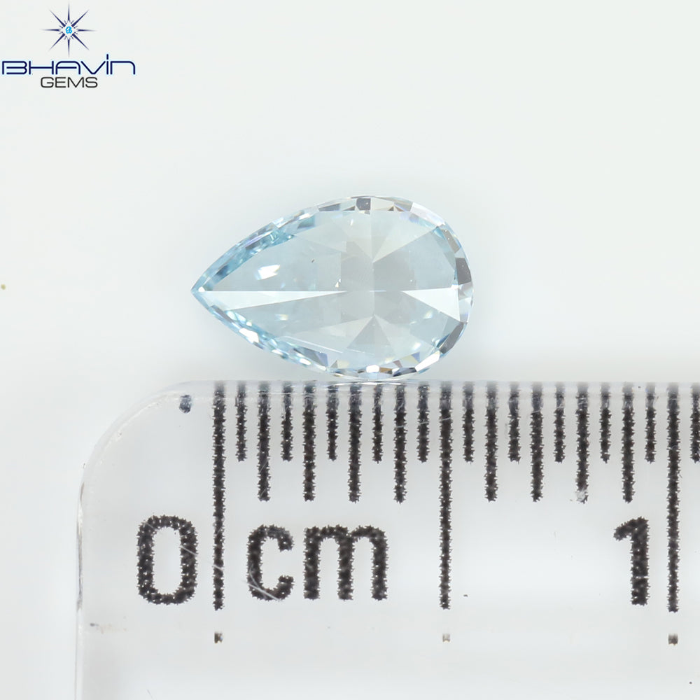 0.41 CT ペアシェイプ ナチュラル ダイヤモンド グリーンがかったブルー カラー VS1 クラリティ (6.18 MM)