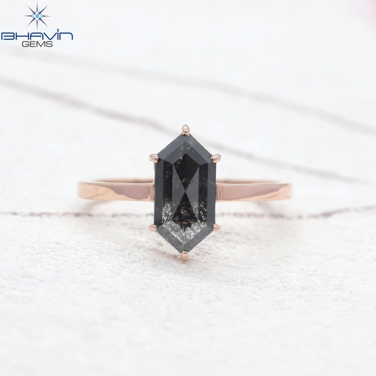 Hexagon Diamond Natural Diamond Ring Salt And Papper Diamond Gold Ring Engagement