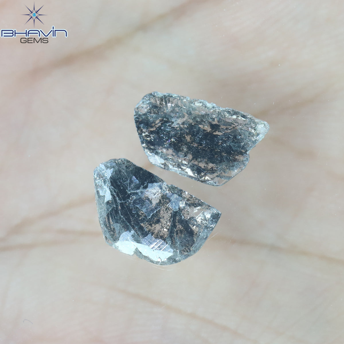 1.91 CT (2 Pcs) Slice Natural Diamond Salt And Pepper Color Clarity I3 (12.24 MM)