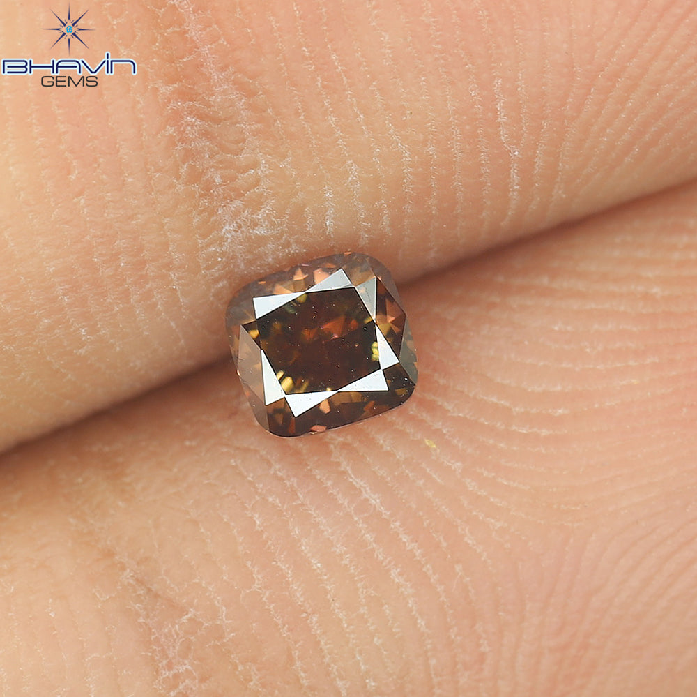 0.37 CT、クッション ダイヤモンド、ブラウン ピンク色、クラリティ VS1 (3.85 MM)
