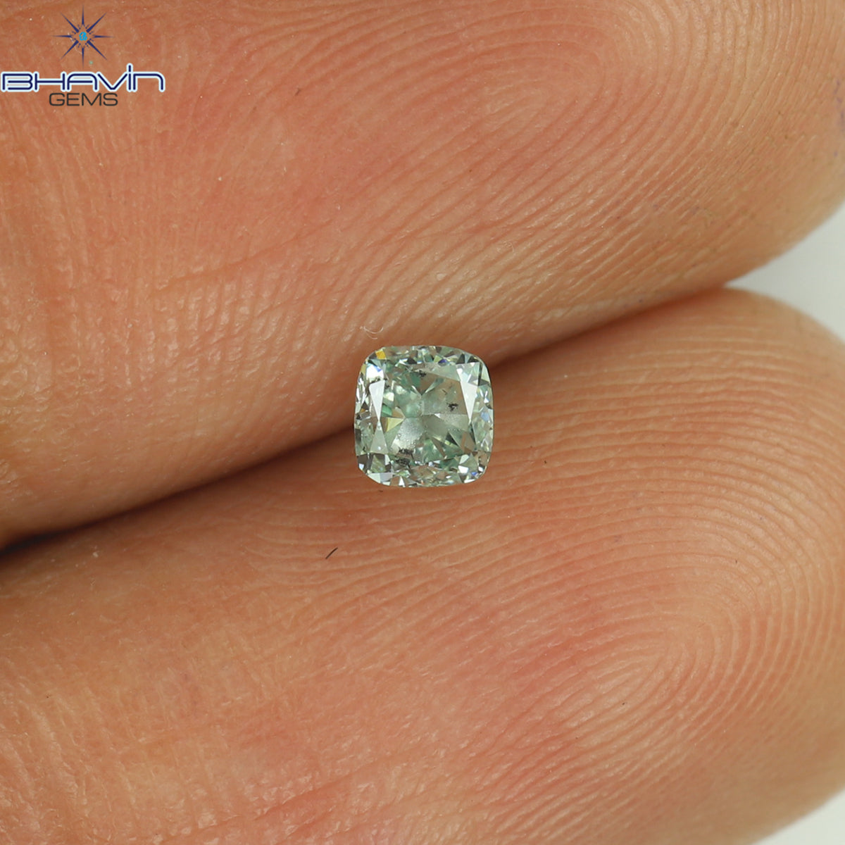 0.24 CT Natural Cushion Diamond Enhanced Bluish Green Color Clarity SI1 (3.18 MM)