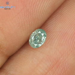 0.10 CT オーバルシェイプ ナチュラル ダイヤモンド ブルーイッシュ グリーン カラー VS1 クラリティ (3.57 MM)
