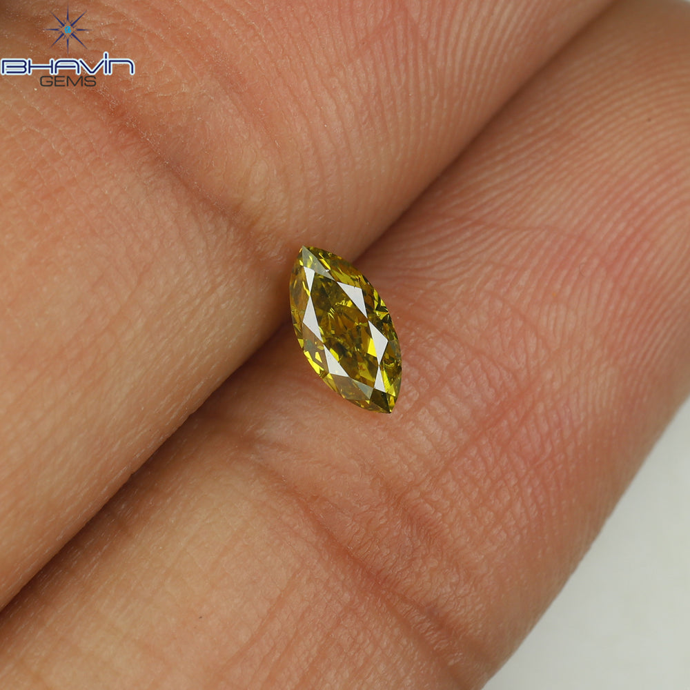 0.29 CT Marquise Shape Natural Diamond Enhanced Yellow Color SI1 Clarity (6.12 MM)