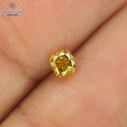 0.28 CT Cushion Shape Natural Diamond Enhanced Orange Yellow Color VS1 Clarity (3.47 MM)