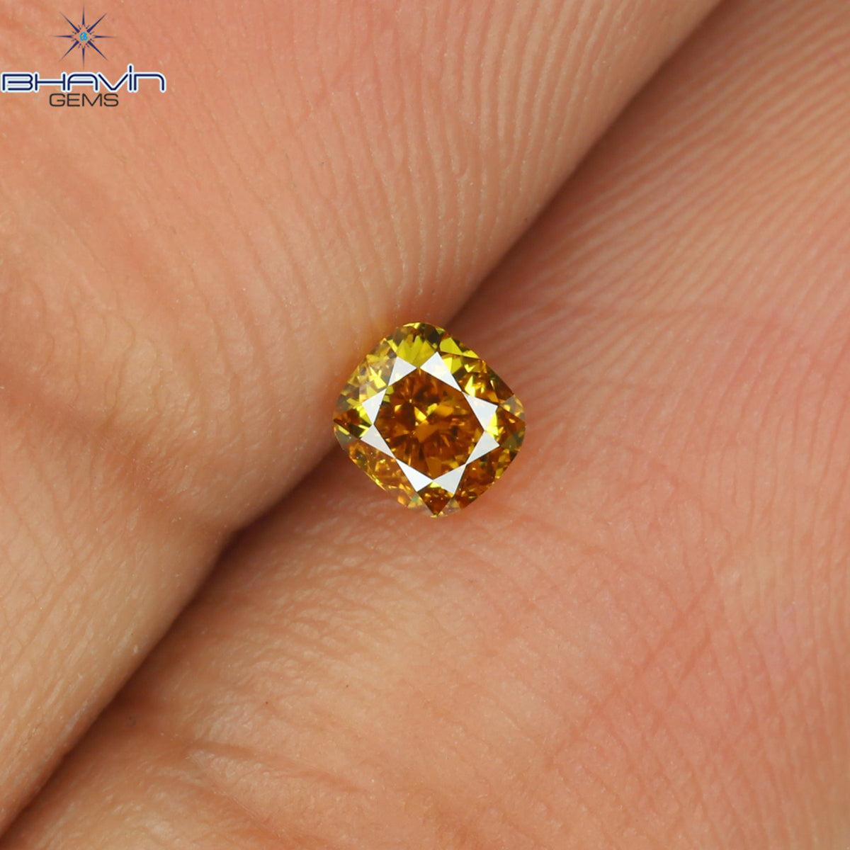 0.19 CT Natural Cushion Diamond Enhanced Orange Yellow Color Clarity VS1 (3.20 MM)