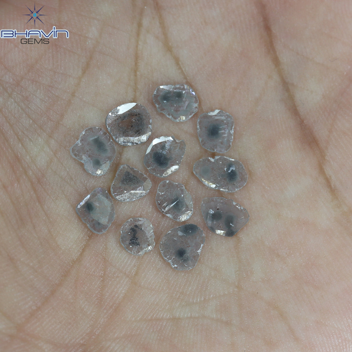 2.46 CT (12 Pcs) Slice Natural Diamond Salt And Pepper Color Clarity I3 (7.09 MM)