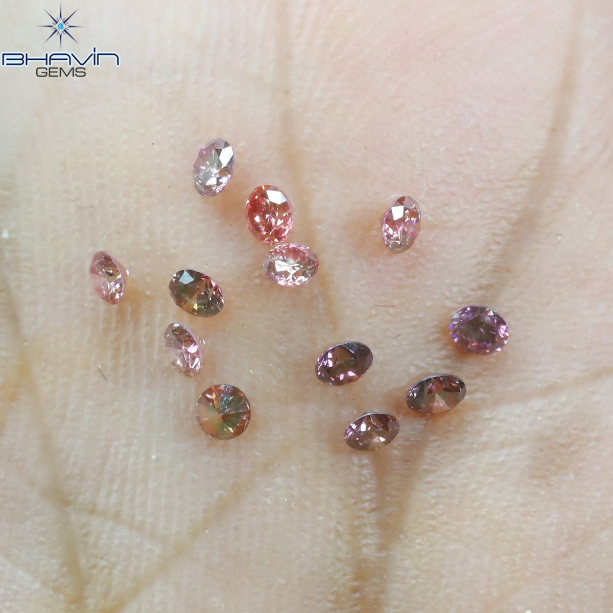 0.40 CT/12 個 ラウンド シェイプ ナチュラル ルース ダイヤモンド ピンク カラー SI クラリティ (2.15 MM)