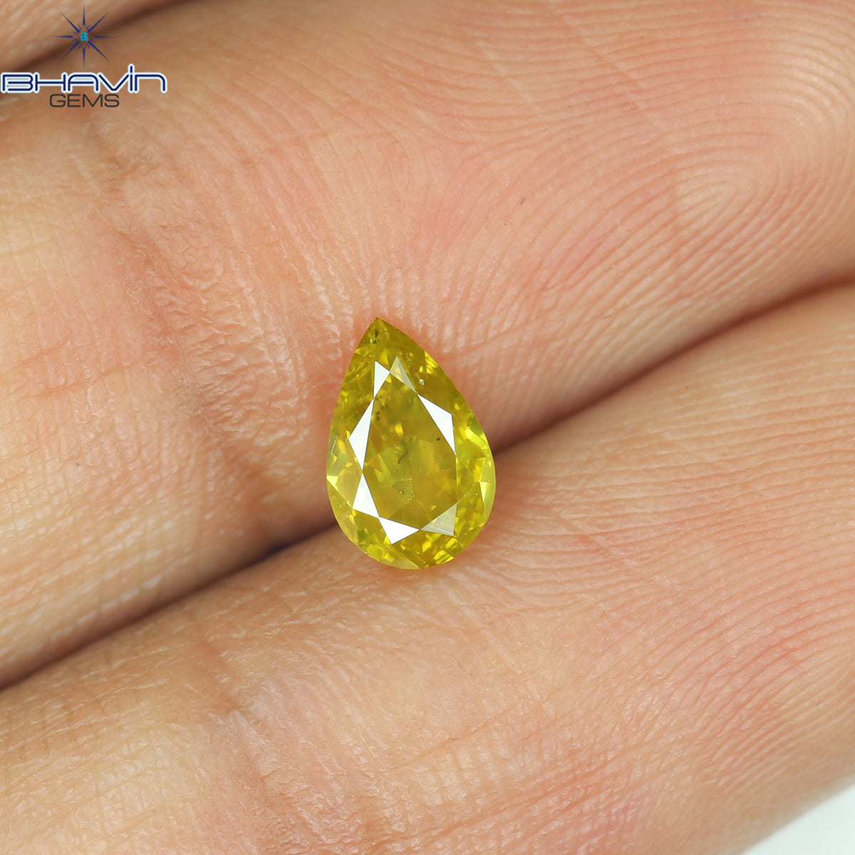 0.54 CT Natural Pear Diamond Enhanced Yellow Color Clarity SI1 (6.75 MM)