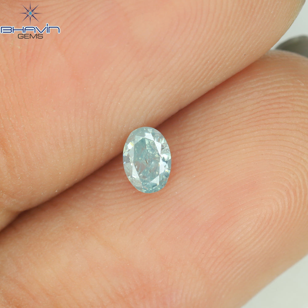 0.16 CT Oval Shape Natural Diamond Greenish Blue Color I1 Clarity (3.93 MM)
