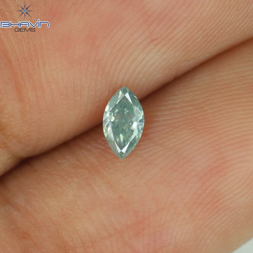 0.15 CT Marquise Shape Natural Diamond Bluish Green Color VS2 Clarity (4.95 MM)