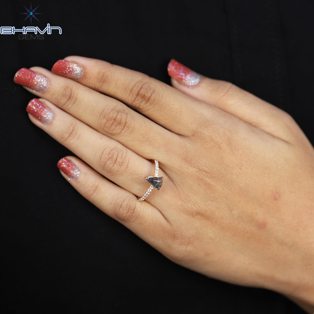 Shield Diamond Salt And Pepper Diamond Natural Diamond Ring Gold Ring Engagement Ring