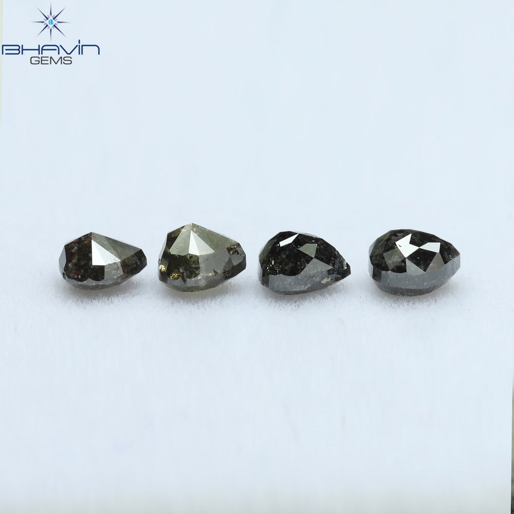 1.62 CT/4 ピース ハートシェイプ ナチュラル ダイヤモンド ソルト アンド ペッパー カラー I3 クラリティ (4.40 MM)