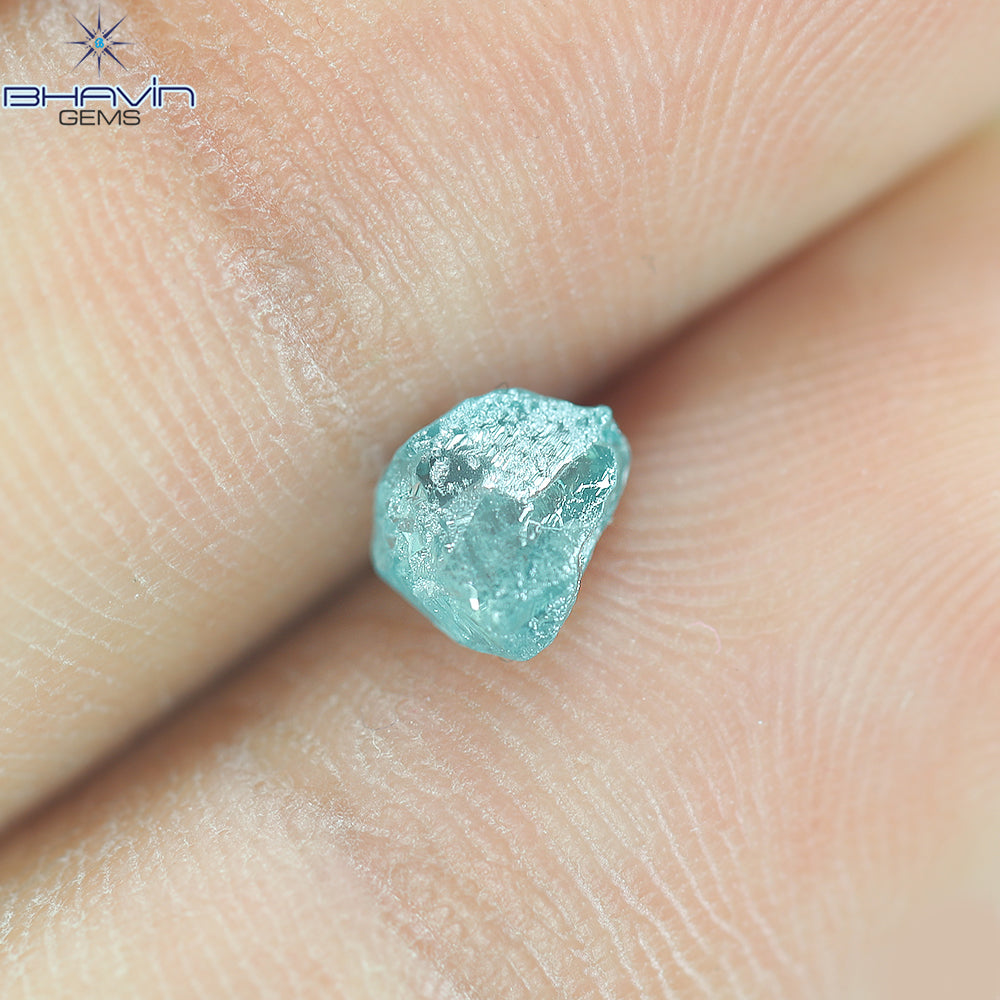 0.62 CT Rough Natural Diamond Enhanced Greenish Blue Color Clarity SI1 (5.37 MM)