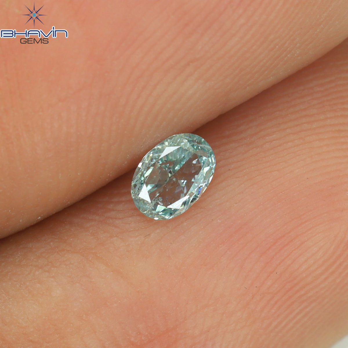 0.14 CT Natural Oval Diamond Enhanced Greenish Blue Color Clarity SI1 (4.07 MM)