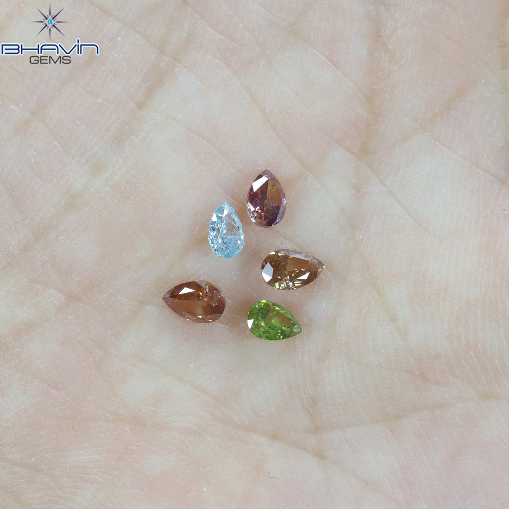 0.67 CT/5 ピース ペアシェイプ ナチュラル ダイヤモンド ピンク色 SI2 クラリティ (4.15 MM)